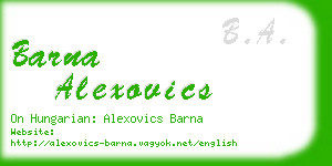 barna alexovics business card